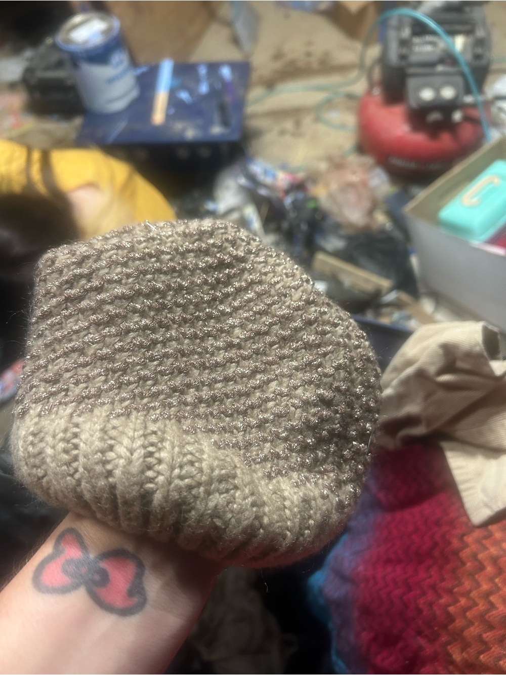 Merona Taupe Knit Beanie with Metallic Thread